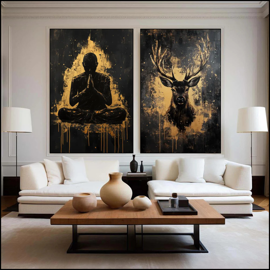 Sérénité Dorée – Bouddha & Cerf