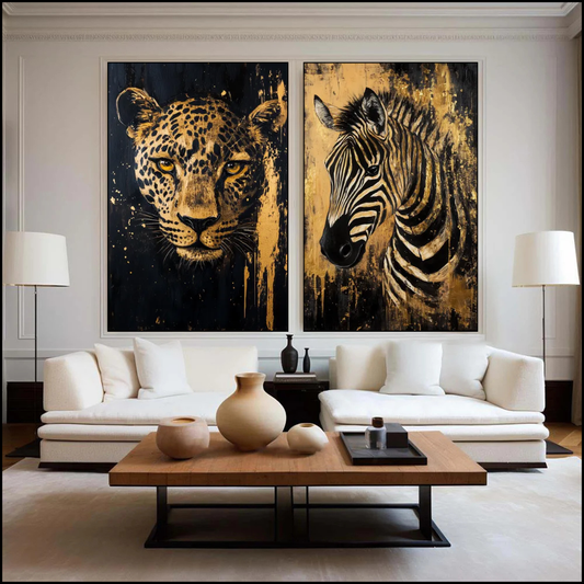 Jungle Dorée – Léopard & Zèbre