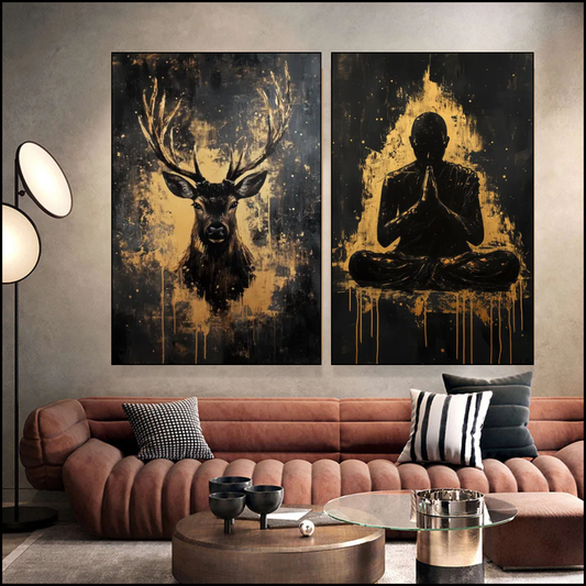 Sérénité Dorée – Bouddha & Cerf