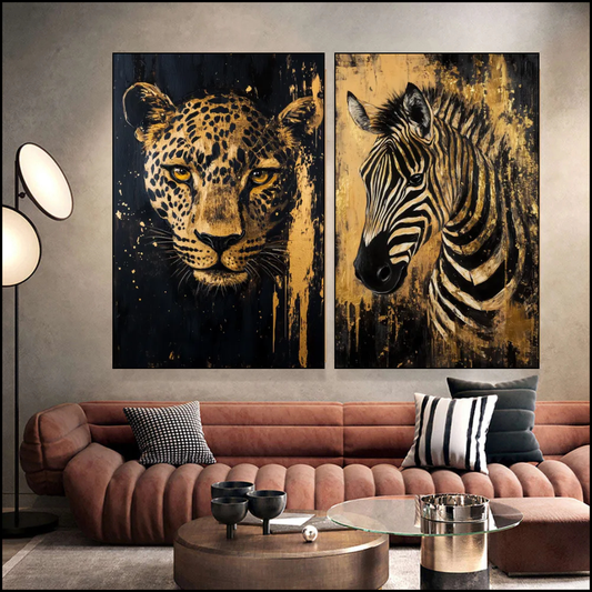 Jungle Dorée – Léopard & Zèbre