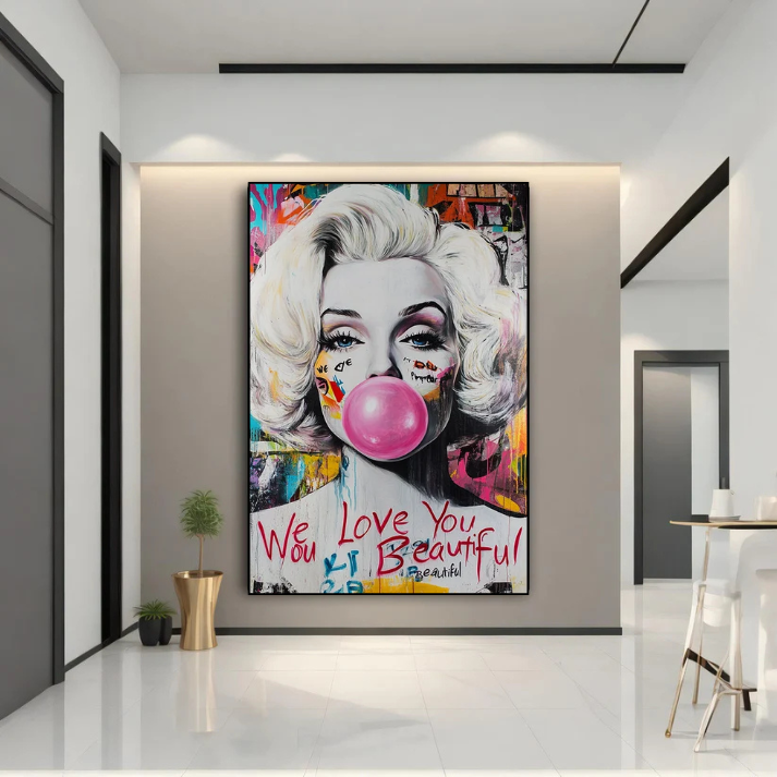 tableau Marilyn Monroe bubble gum – Pop Art mural TopArt Montréal Laval