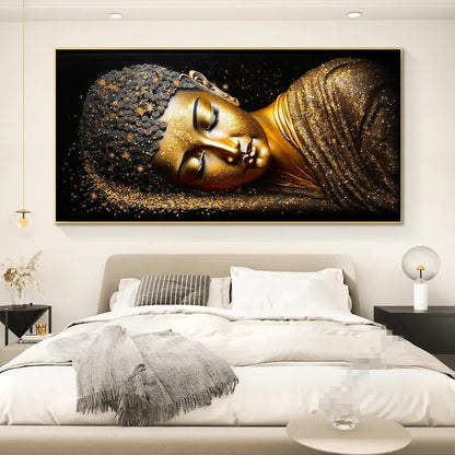 toile bouddha moderne – tableau zen doré pour salon