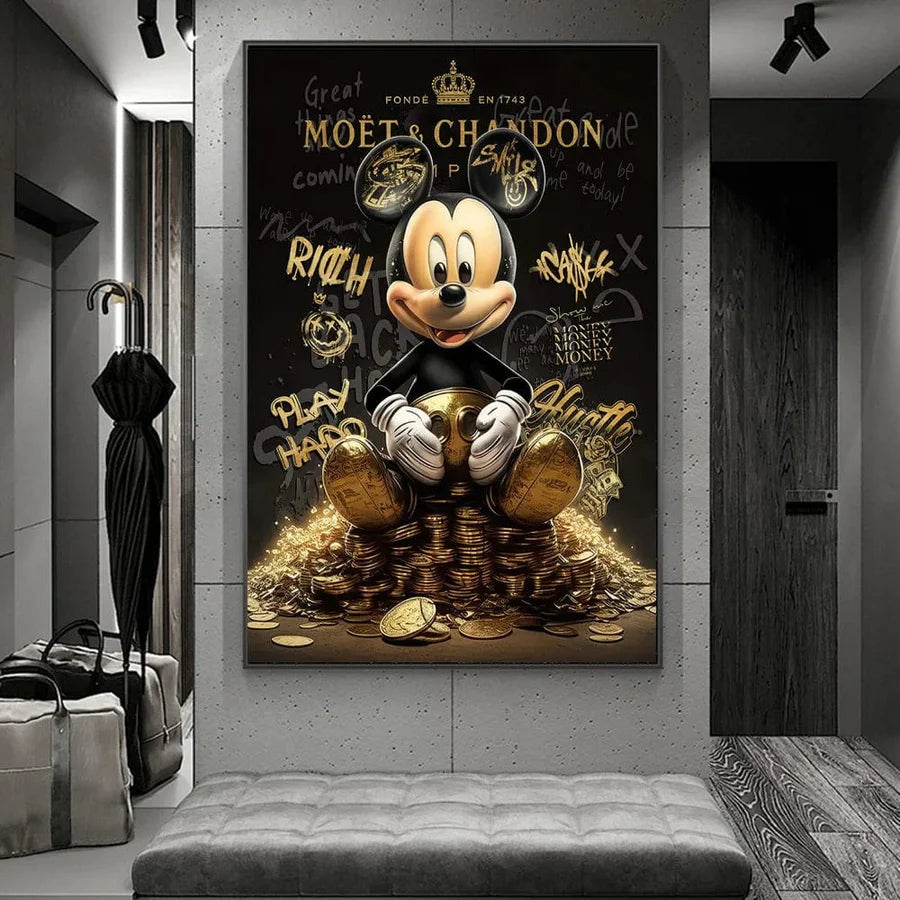 tableau Riche Mickey doré – art pop motivationnel TopArt